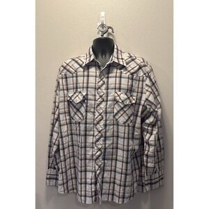 Vintage Wrangler Shirt Mens XL White Plaid Pearl Snap American‎ Cowboy Western